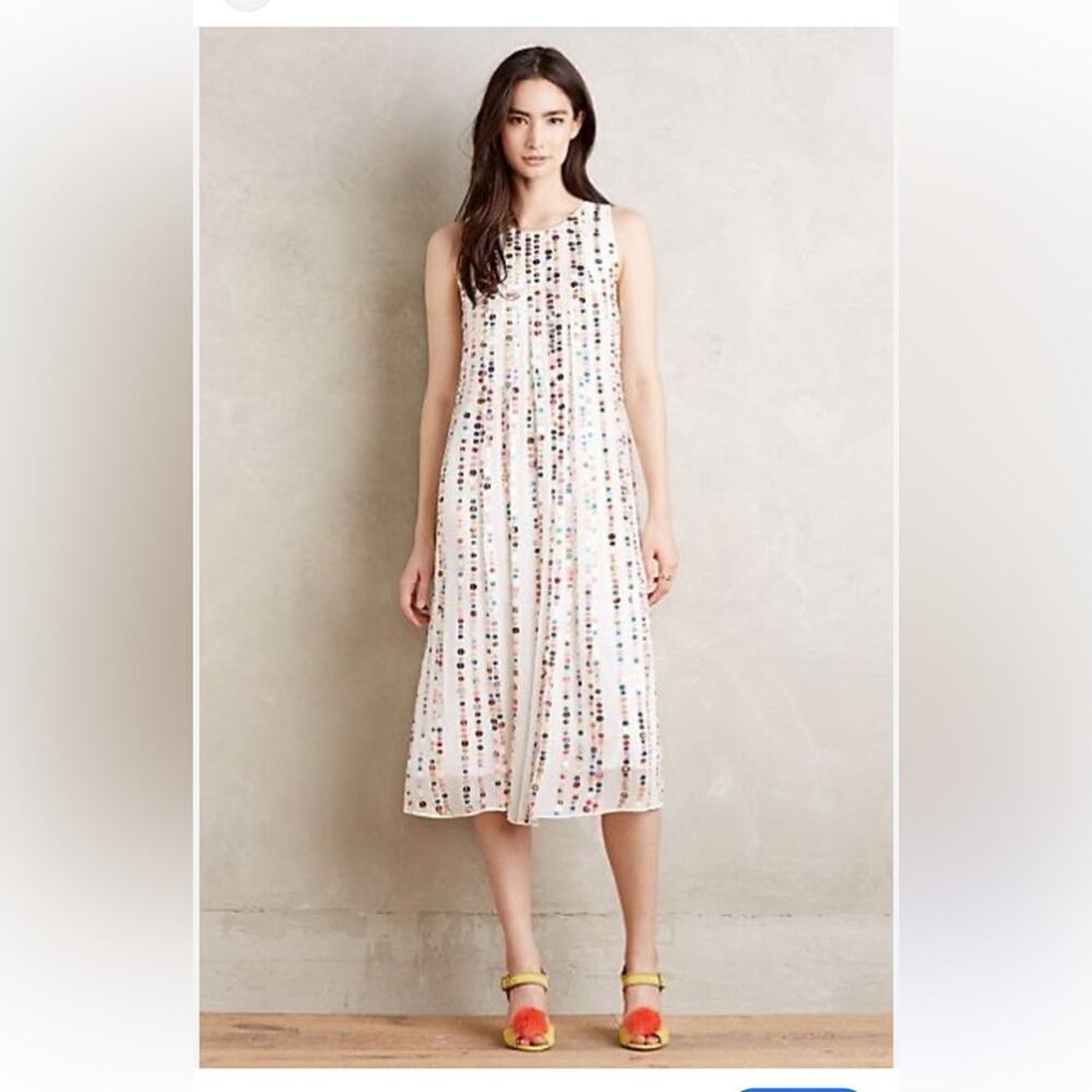 Anthropologie DOLAN LEFT COAST White Midi Dress with Colorful Sequins SIZE SMALL